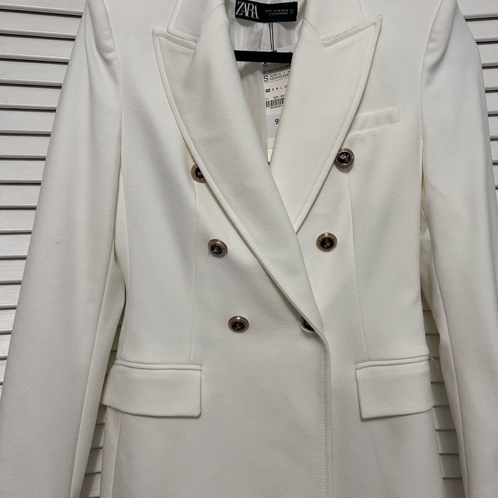 BNWT Zara Women's White Double-Breasted Blazer